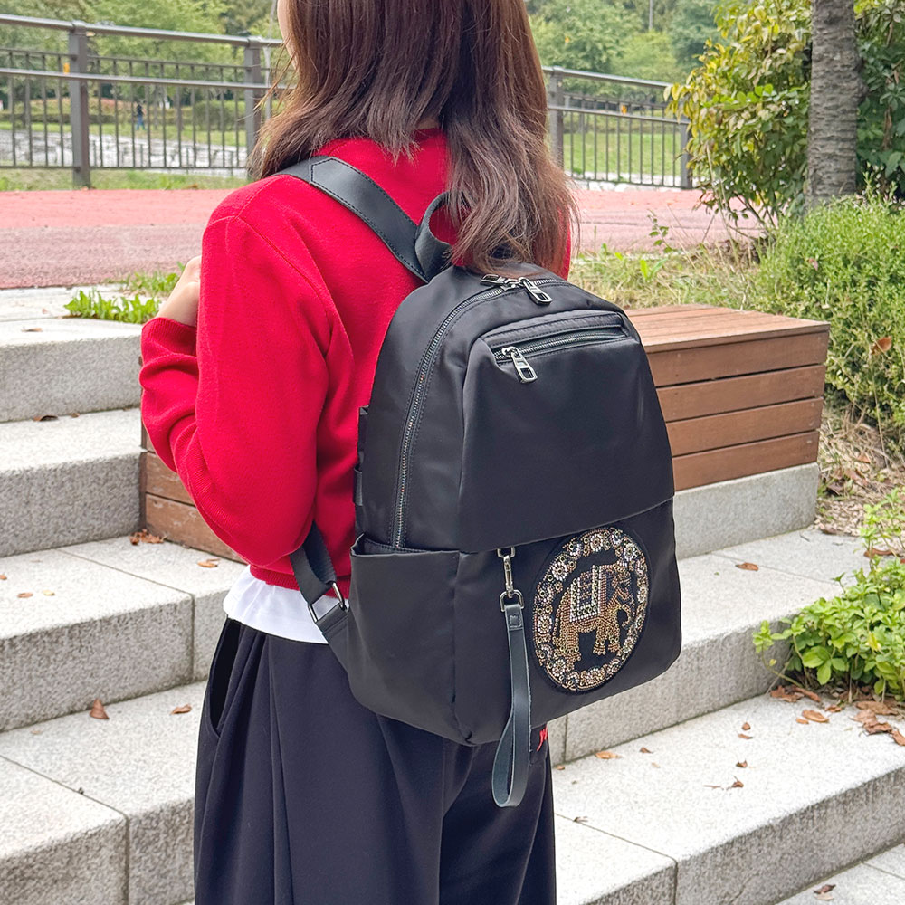 BR_23-18 캐주얼 큐빅 코끼리 블랙 백팩