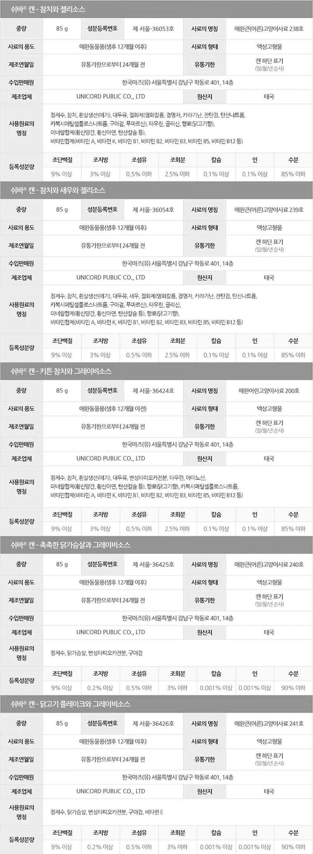 YEW_쉬바 고양이캔 참치 슬라이스와 그레이비소스 85g 상세 이미지 7