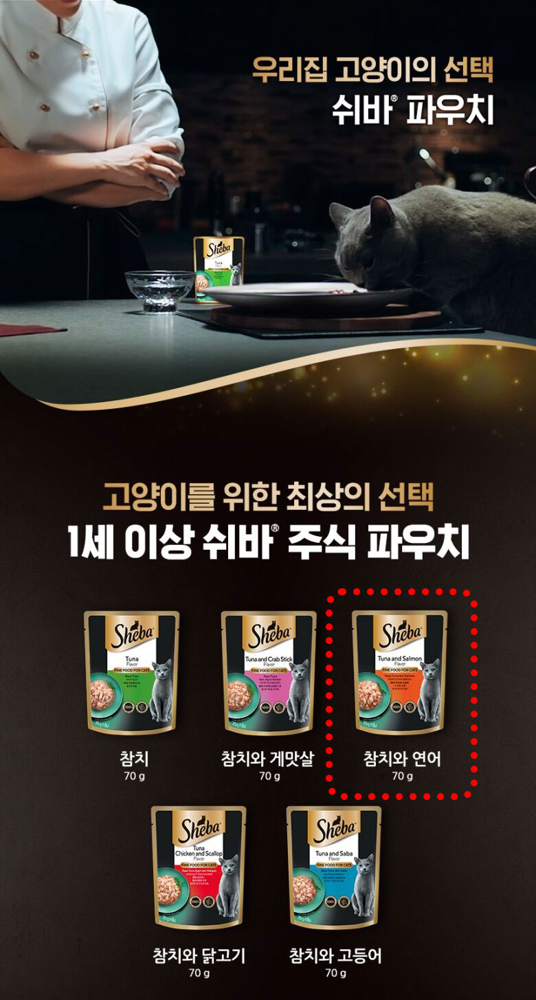 YEW_쉬바 파우치 고양이 주식 참치와 연어 70g 상세 이미지 1