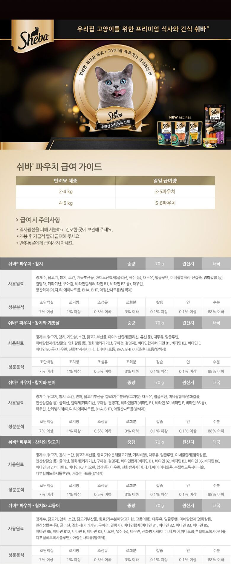 YEW_쉬바 파우치 고양이 주식 참치와 연어 70g 상세 이미지 5