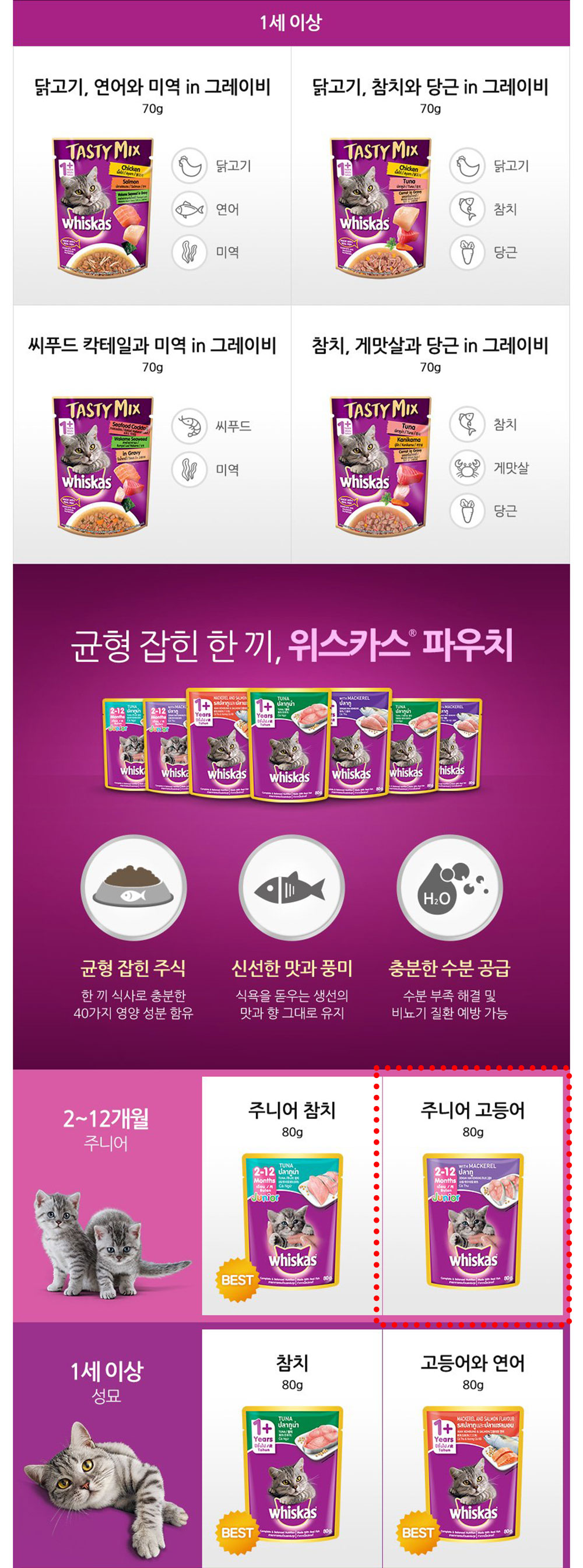 YEW_위스카스팩 고양이사료 주니어 고등어 80g 상세 이미지 2
