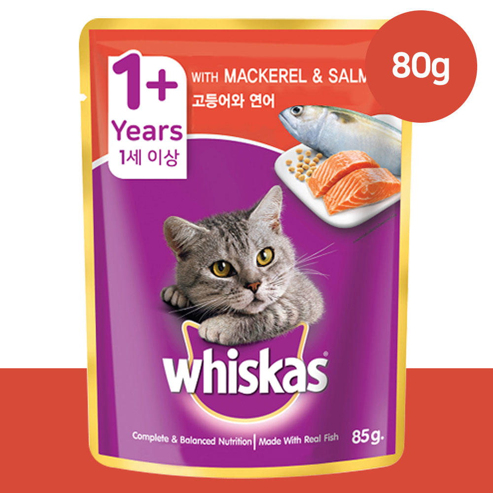 YEW_위스카스팩 고양이사료 고등어와 연어 80g