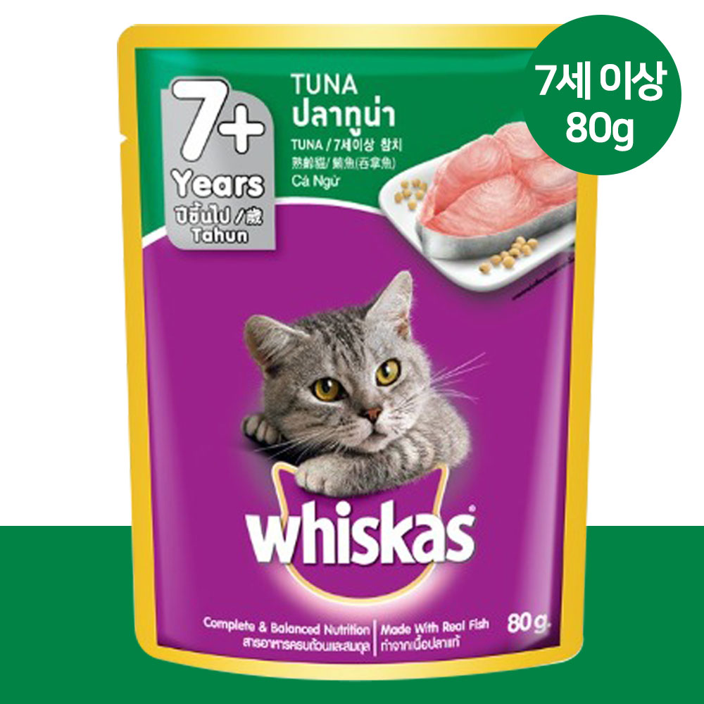 YEW_위스카스팩 고양이사료 시니어 참치 80g