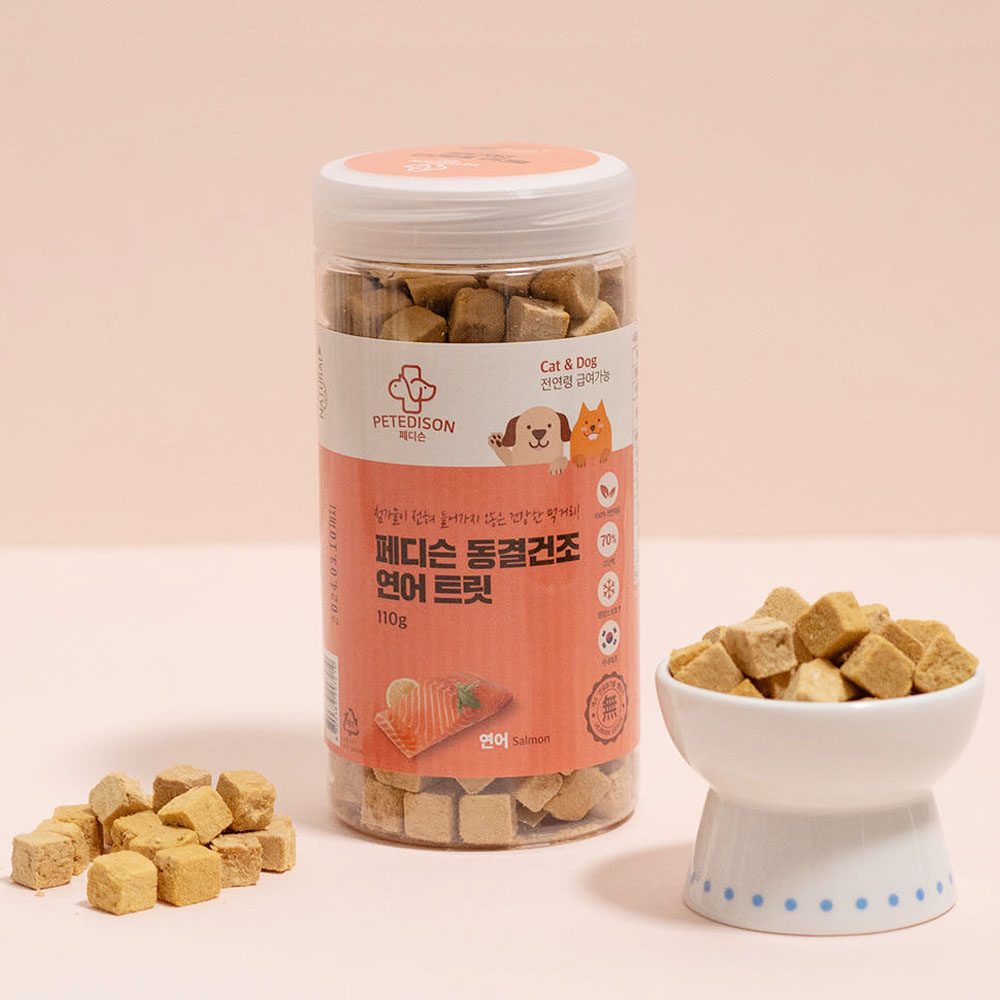 YEW_페디슨 동결건조 강아지 고양이 간식 연어 트릿 110g, 1개